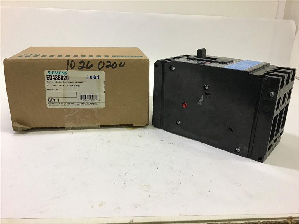 Siemens ED43B020 Sentron Molded Case Circuit Breaker 20 A 3P 480 V