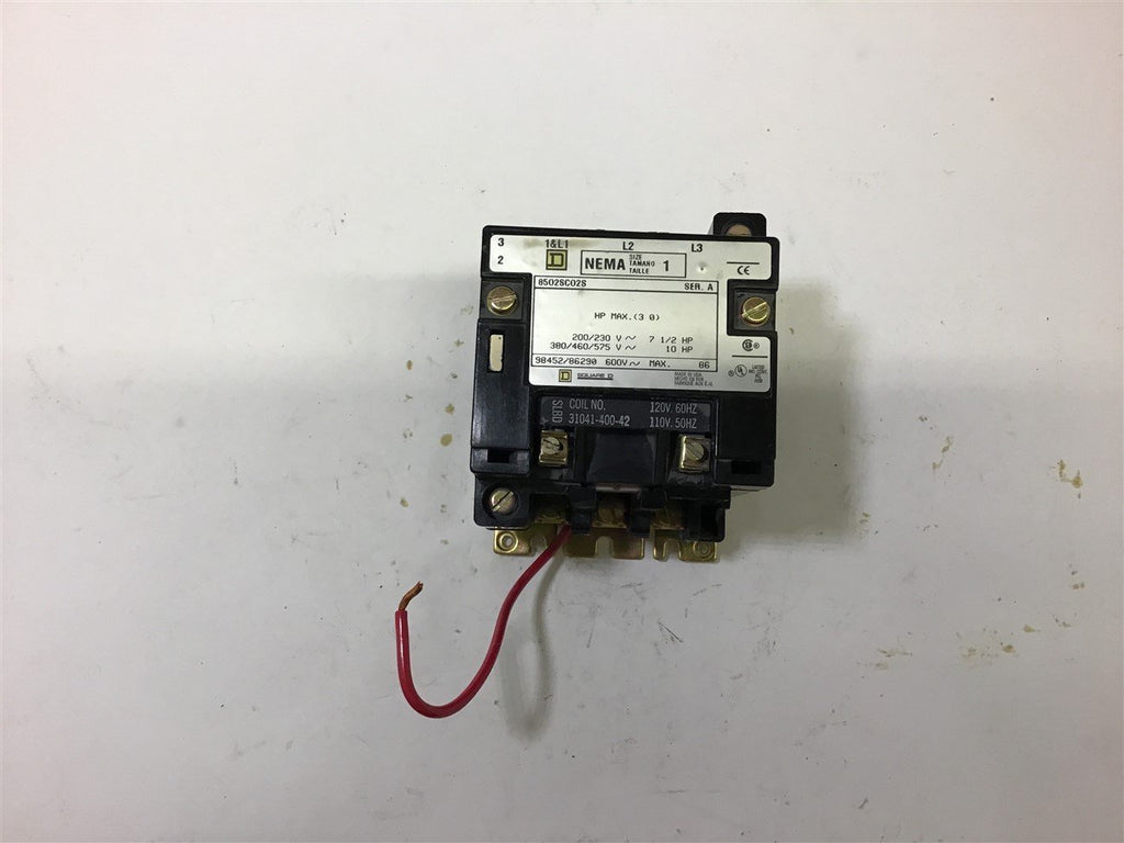 Square D 8502SC02S Nema Size 1 Contactor 460 V @ 10 HP 120V Coil