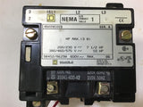 Square D 8502SC02S Nema Size 1 Contactor 460 V @ 10 HP 120V Coil