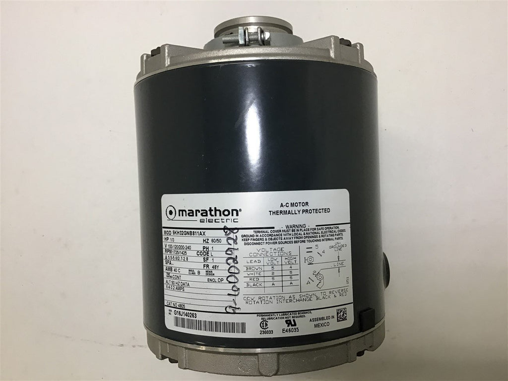 Marathon 5KH32GNB811AX 1/3 HP 100-120/200-240 Volts 1 phase 48Y 1725/1425 RPM